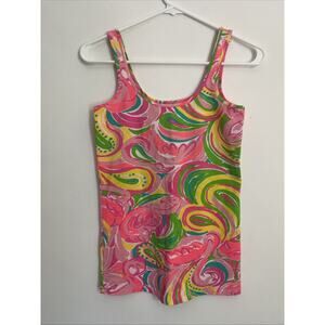 Lilly Pulitzer S Tank‎ Top Flamingo Pink Orange Floral Print Summer Beach Tabbie